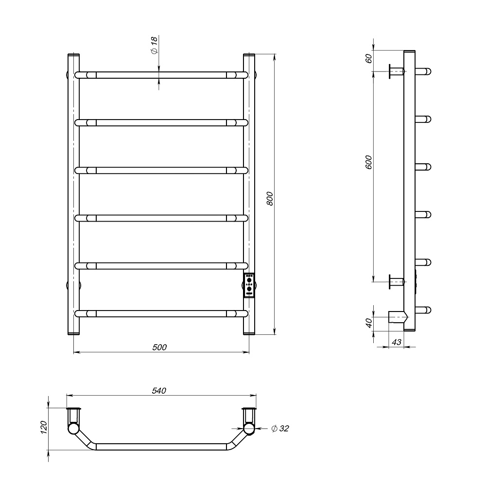 Полотенцесушитель Пэк сп 6 80х50 черный ВГП