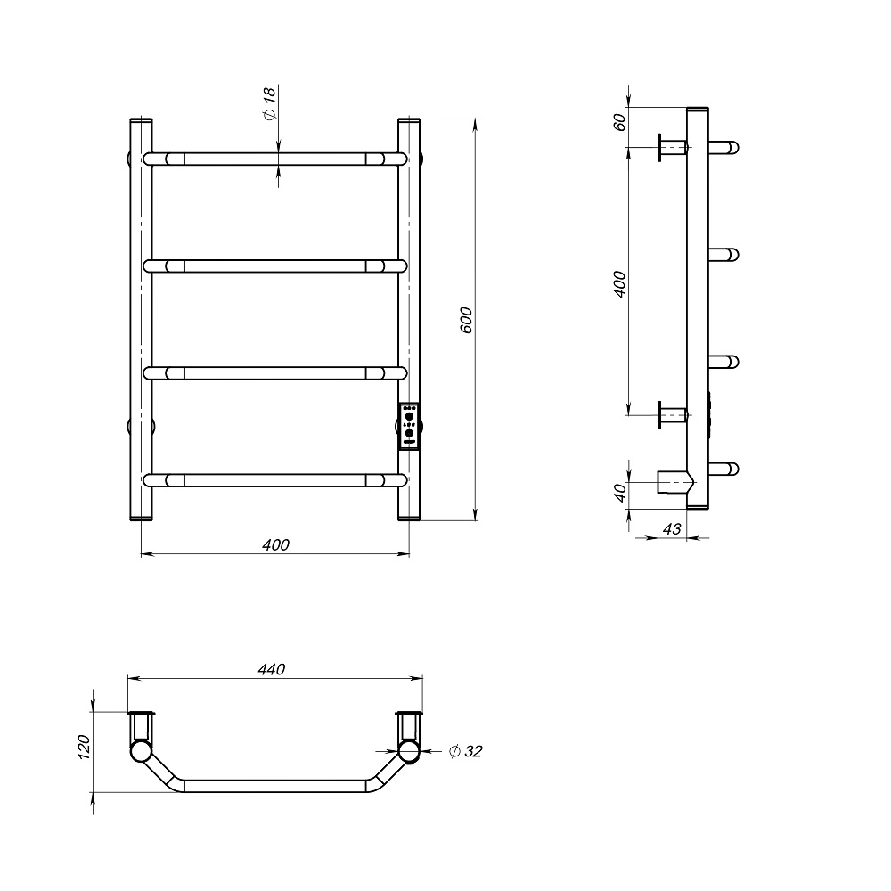 Полотенцесушитель Пэк сп 6 60х40 черный ВГП
